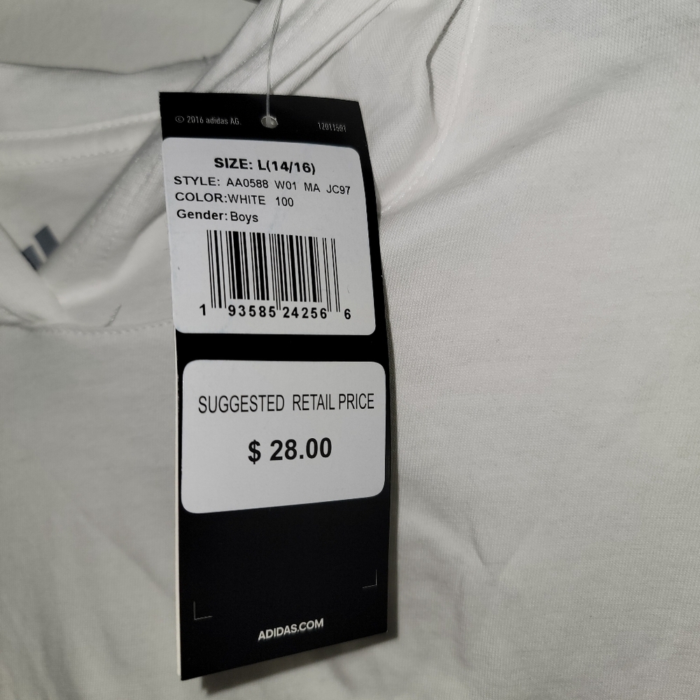 Adidas Tee Shirt Hoody Boys Large 14/16 White - Picture 4 of 7